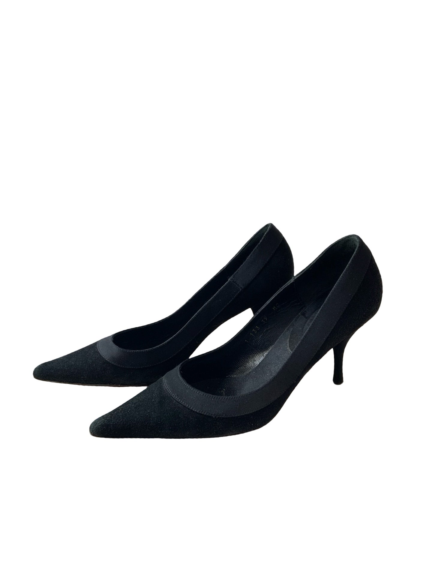 LK Bennett Black Suede Pumps with Satin Trim