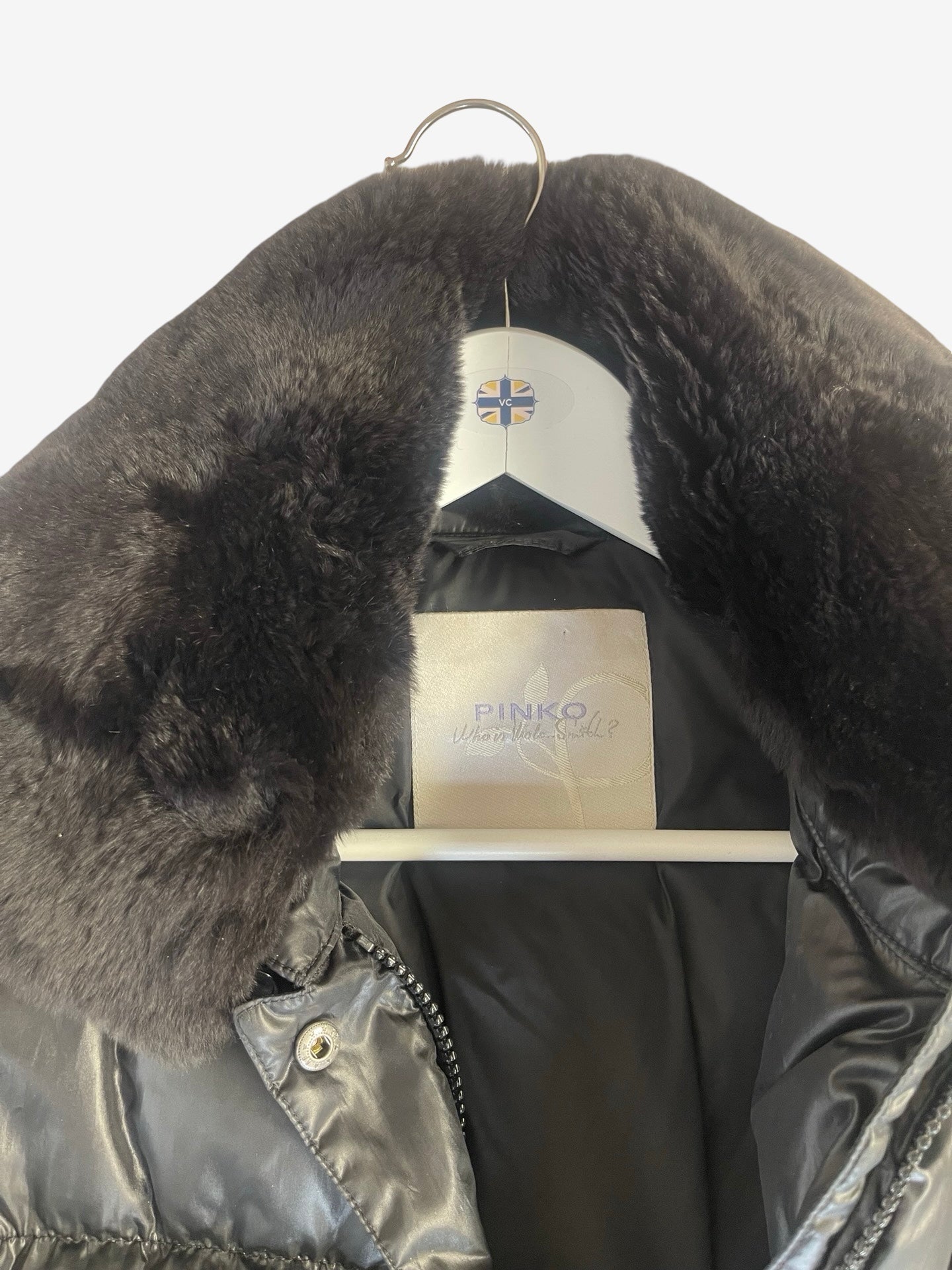 Pinko Black Padded Gilet With Real Fur Trim