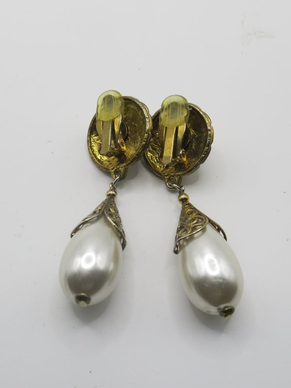 Gold and Pearl Drop Earrings 1980