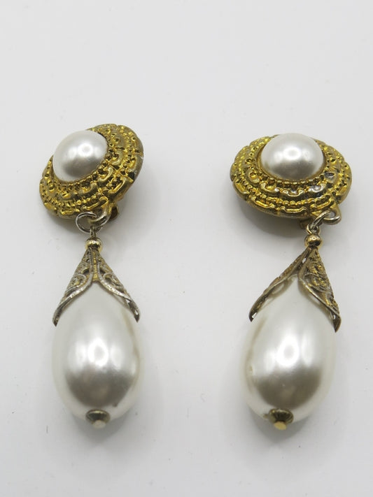 Gold and Pearl Drop Earrings 1980