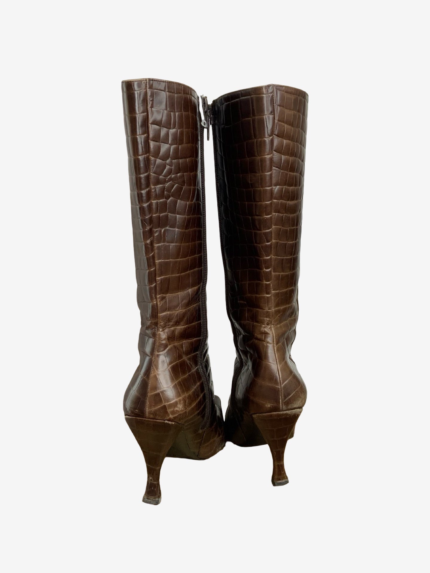 Via Spiga Brown Leather Croc Vintage Boots