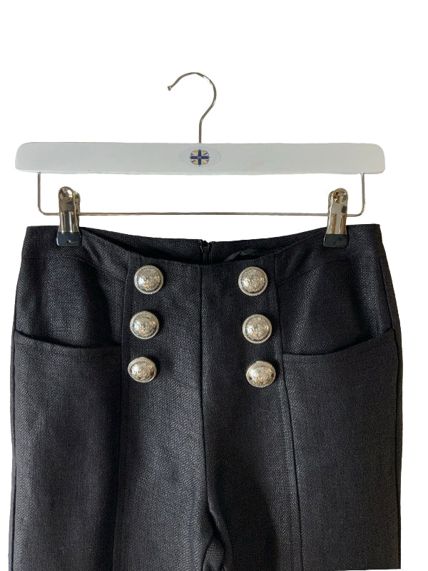 Balmain Linen Cropped Pants Black