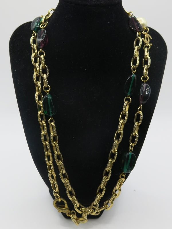 Chanel Gripoix Green and Purple Necklace - unsigned 1990