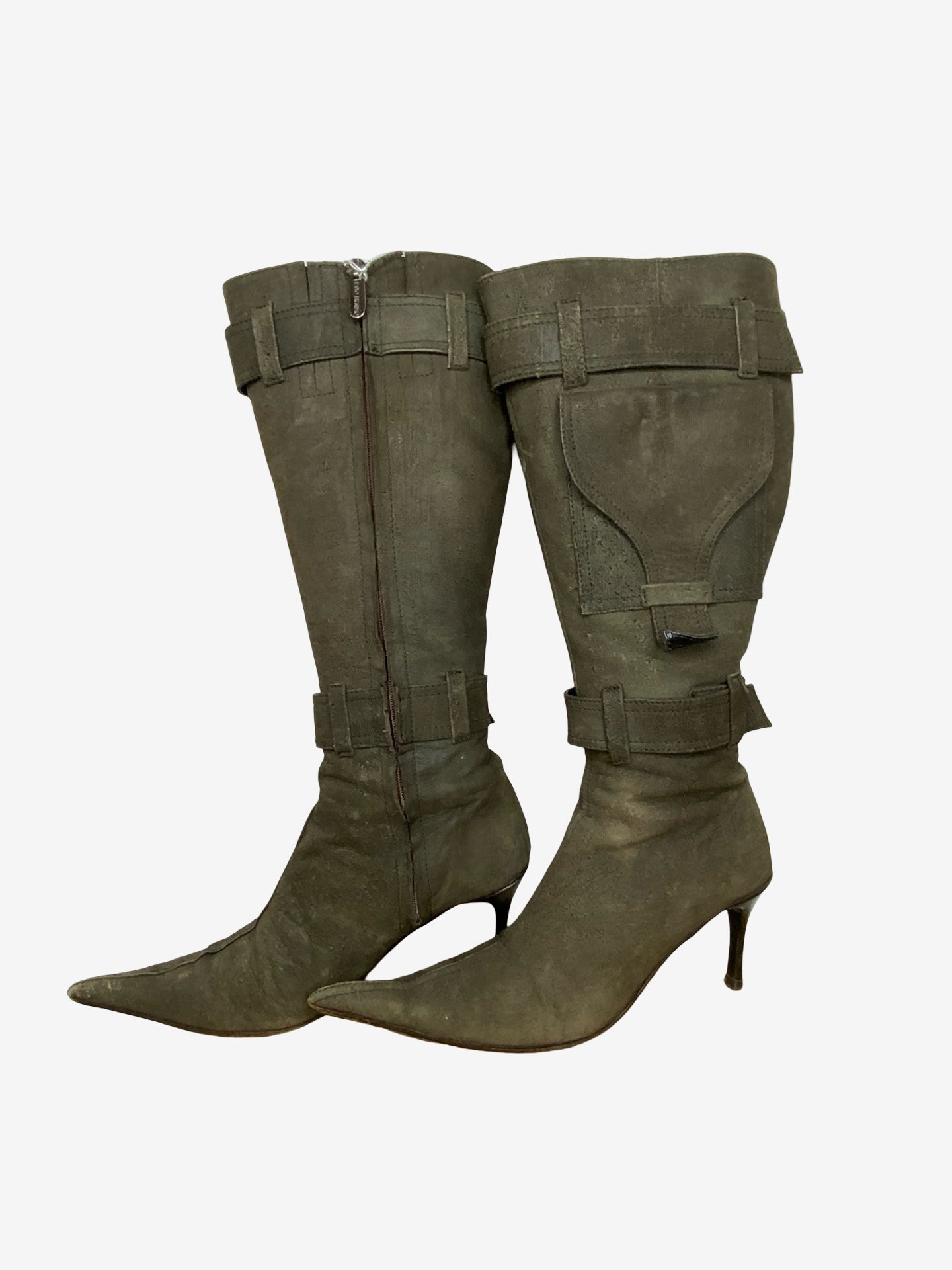 Paulo Brando Khaki Distressed Leather Vintage Boots