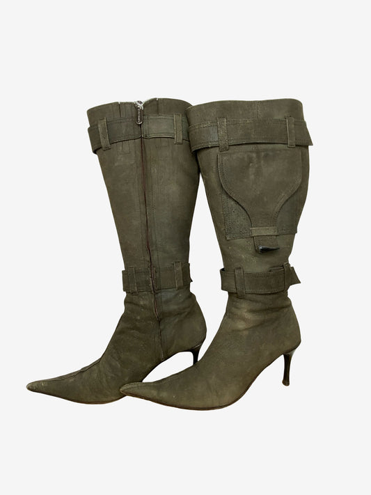 Paulo Brando Khaki Distressed Leather Vintage Boots