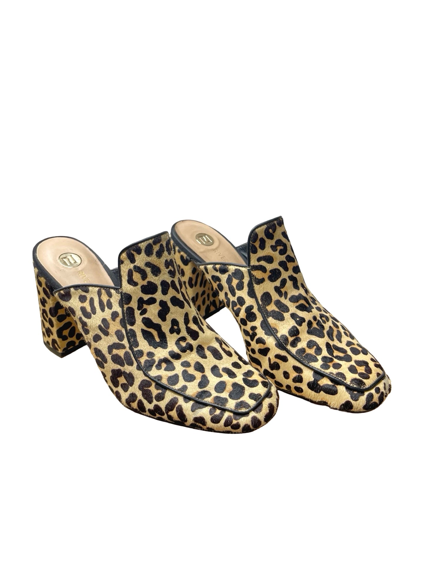 River Island Leopard Leather Block Heels Mules
