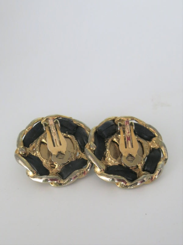 Laced Leather Thong Wrap Gold Clip On Earrings