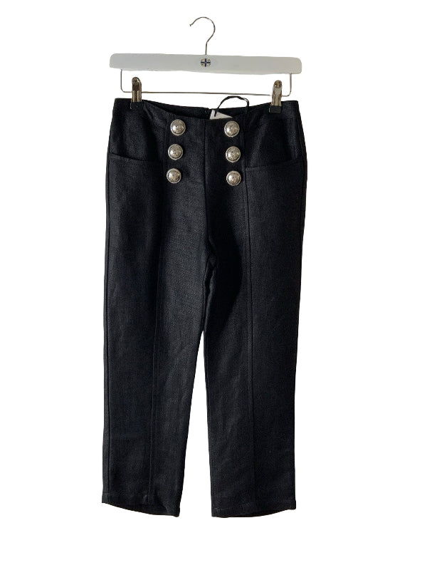 Balmain Linen Cropped Pants Black