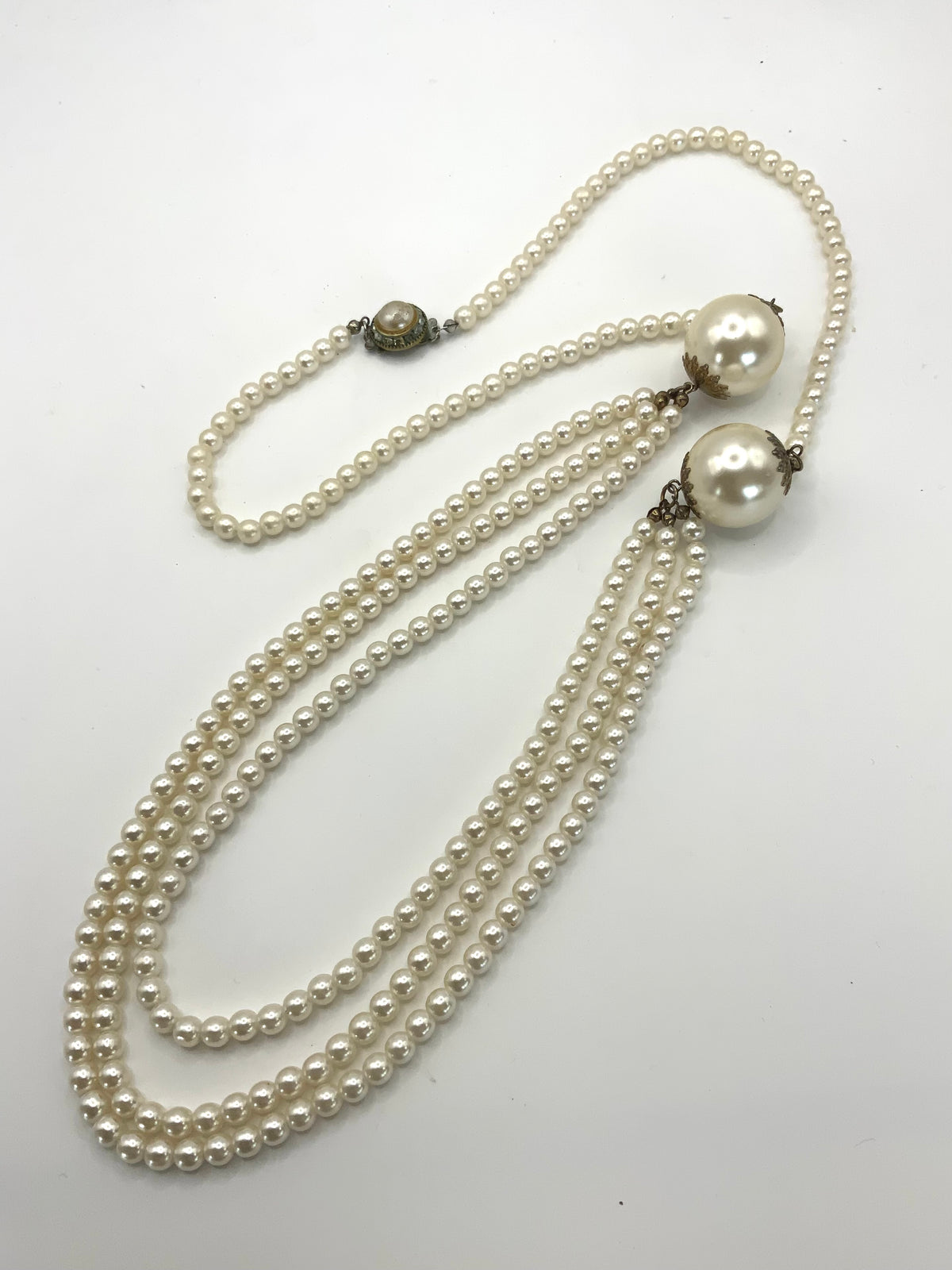 Long Pearl Double Necklace With Large Pearl Balls