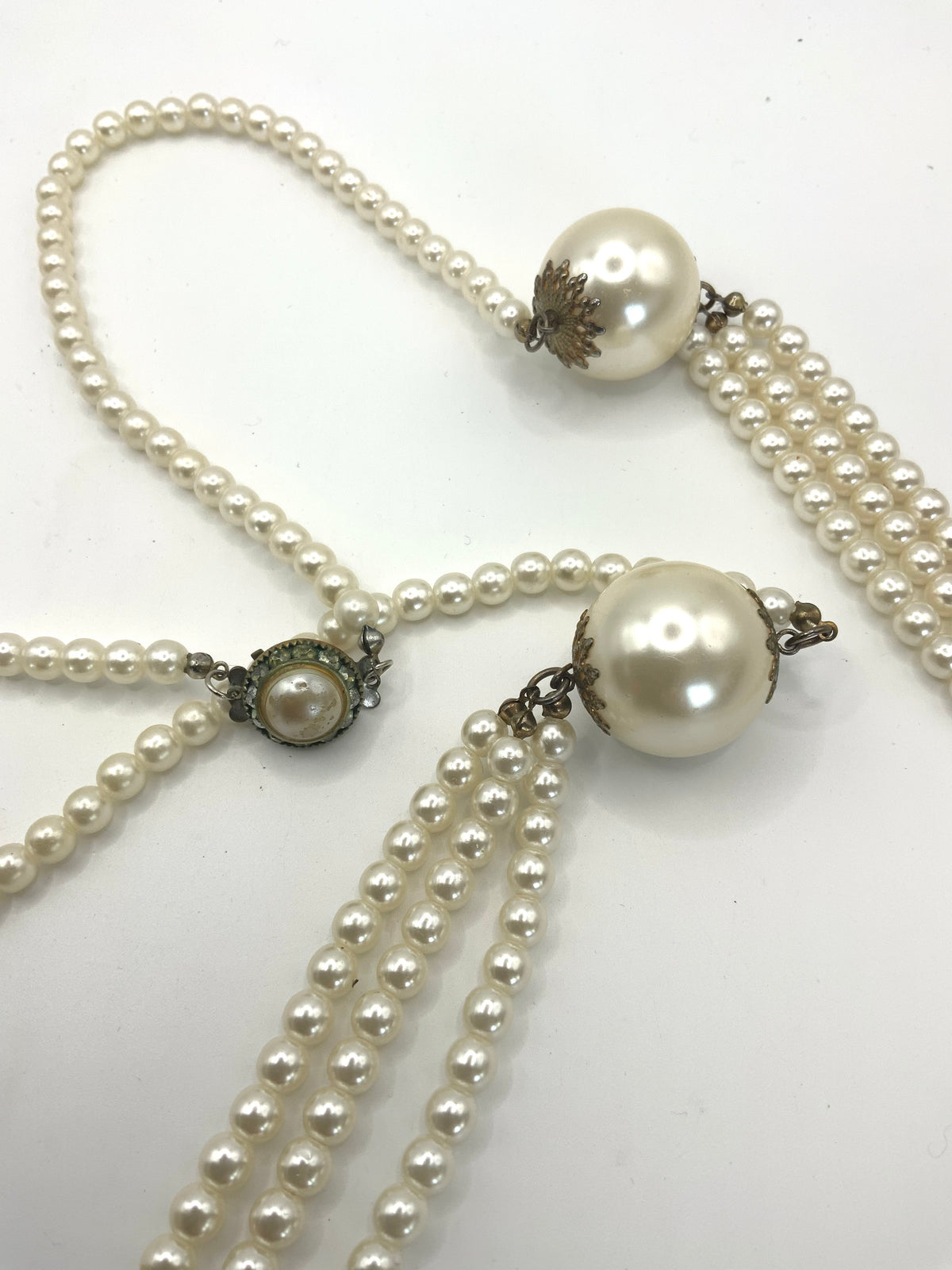 Long Pearl Double Necklace With Large Pearl Balls