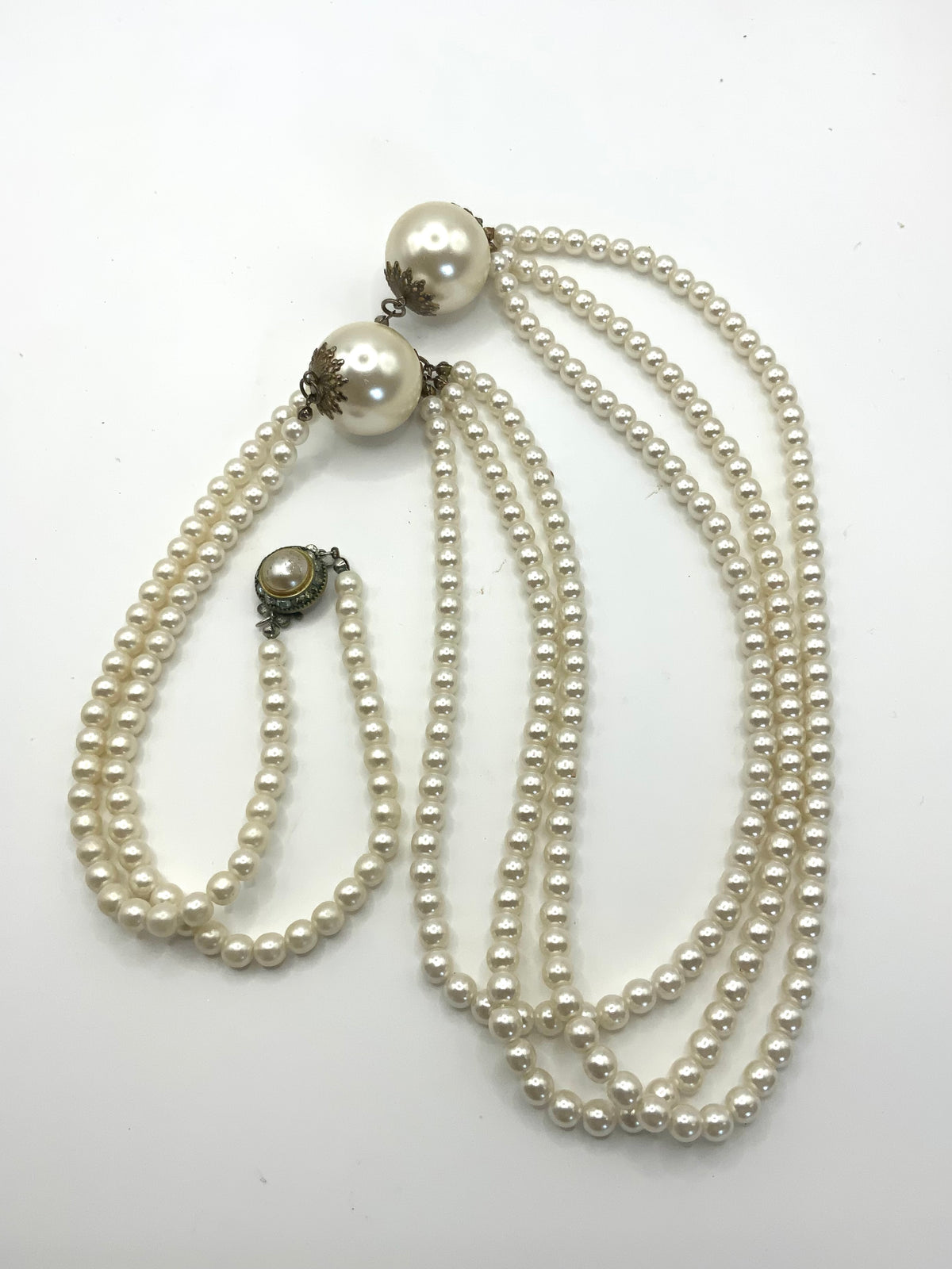 Long Pearl Double Necklace With Large Pearl Balls