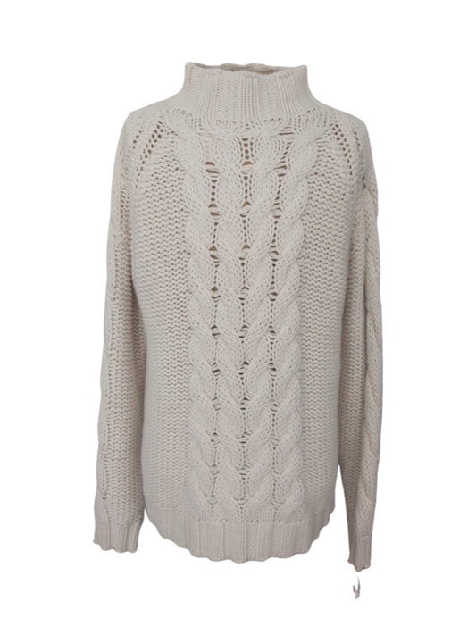 LK Bennett Palmina Knitted Wool Blend Cable Sweater Cream