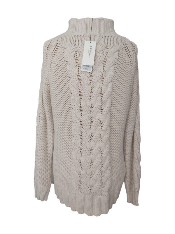 LK Bennett Palmina Knitted Wool Blend Cable Sweater Cream