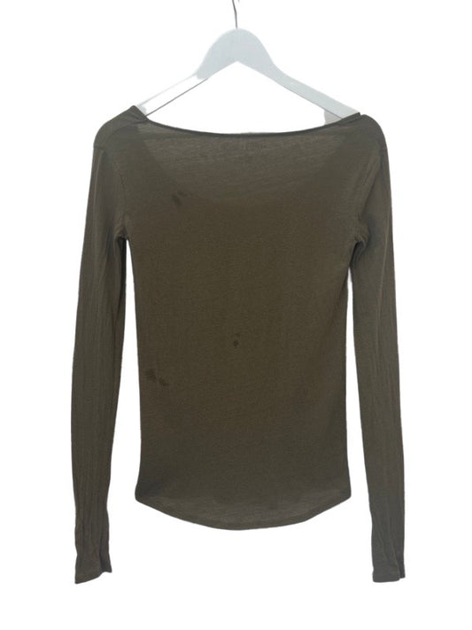 Long sleeve ladies  khaki cotton cashmere T shirt 