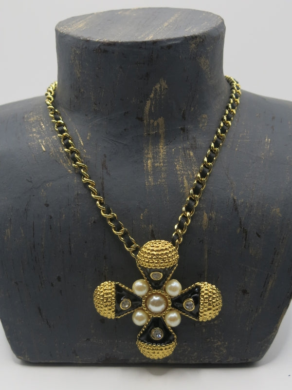 Maltese Cross Pendant Brooch Necklace