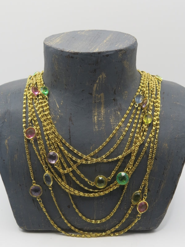 Vintage Multi Strand Bezel Necklace