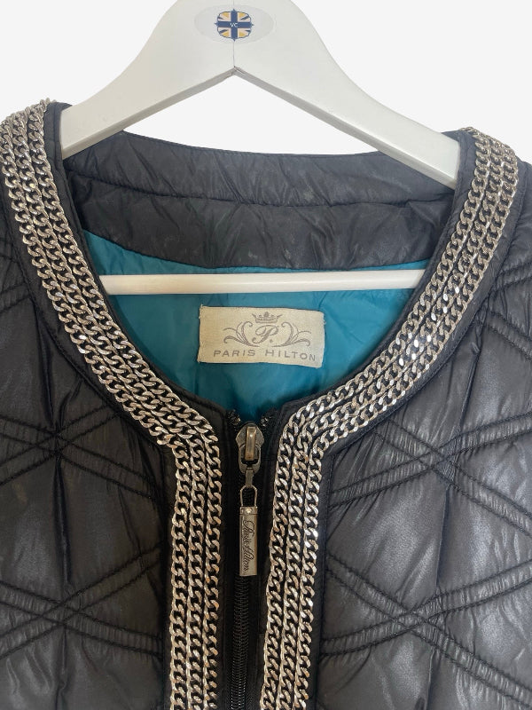 Paris Hilton Black Padded Jacket With Silver Chain