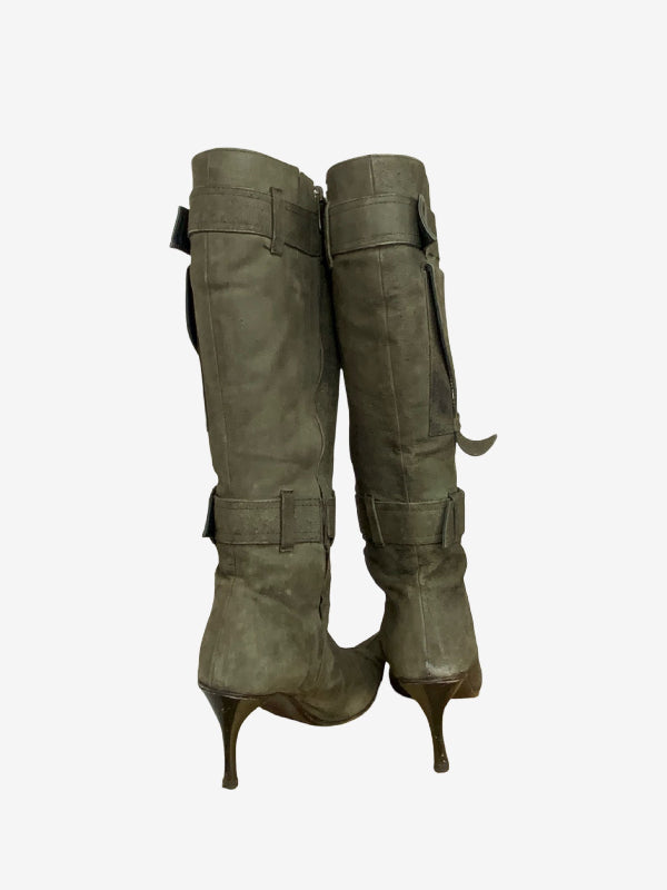 Paulo Brando Khaki Distressed Leather Vintage Boots