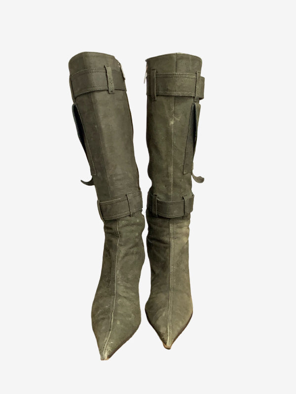 Paulo Brando Khaki Distressed Leather Vintage Boots