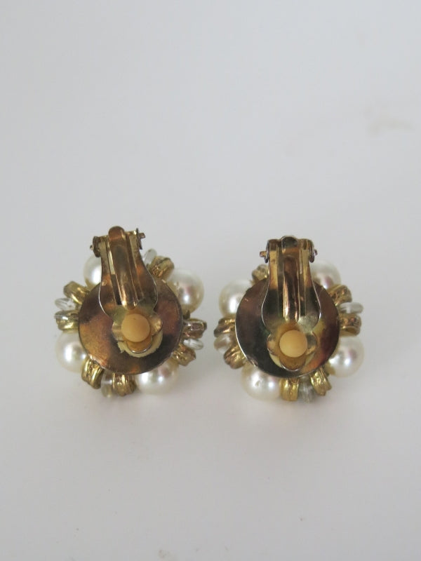 Round Pearl & Gold Clip On Earrings