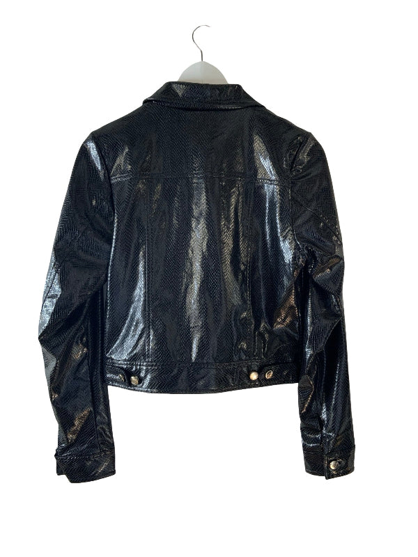 Pure Patent Snake Faux Leather Cropped Jacket