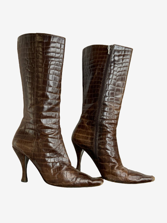 Via Spiga Brown Leather Croc Vintage Boots