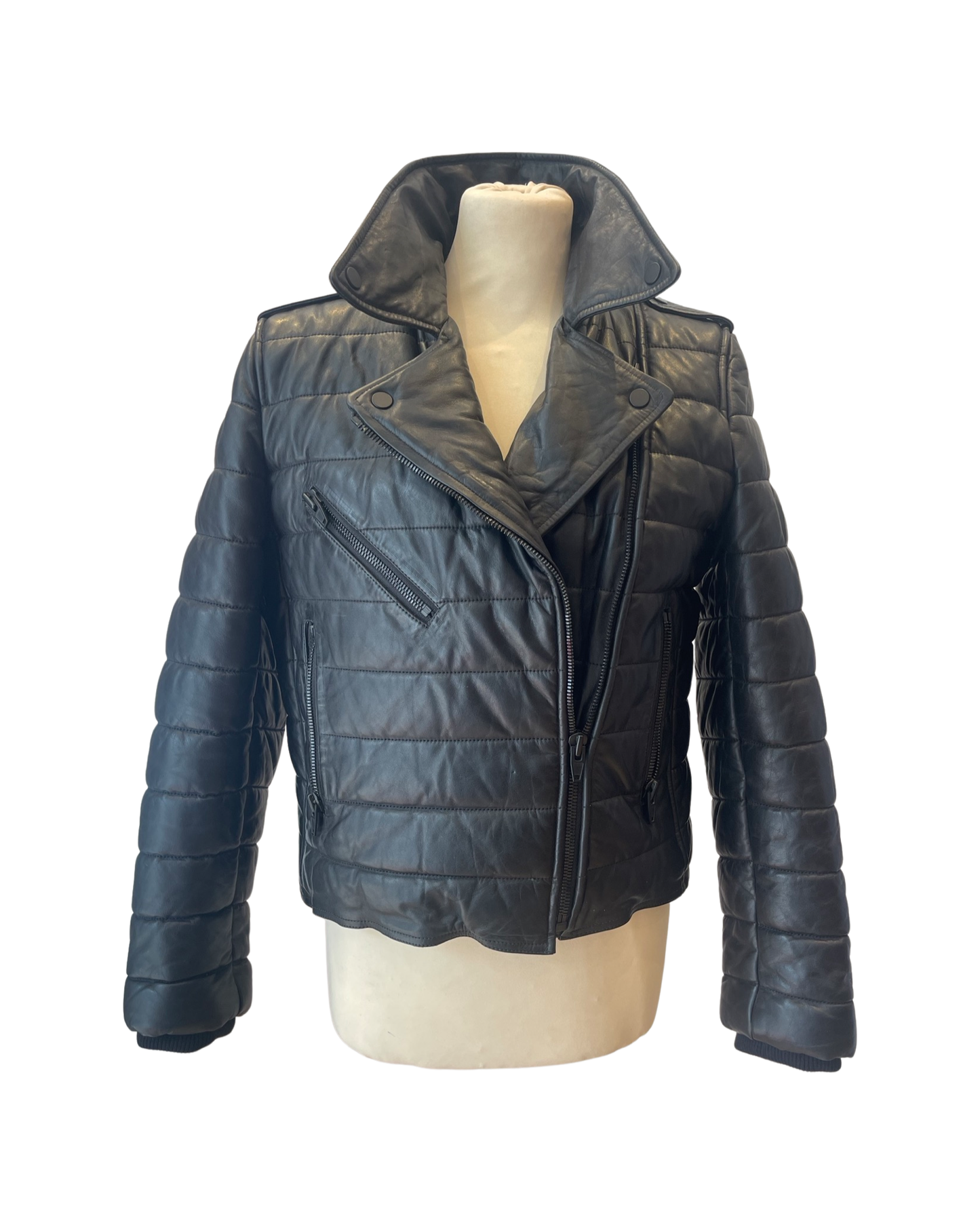 Quilted leather padded cropped jacket 