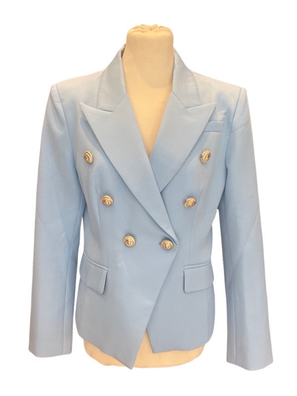 Pale blue ladies double breasted jacket with gold buttons 