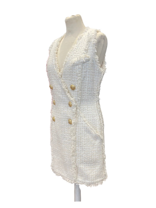 Balmain double breasted  sleeveless cream dress with gold buttons 