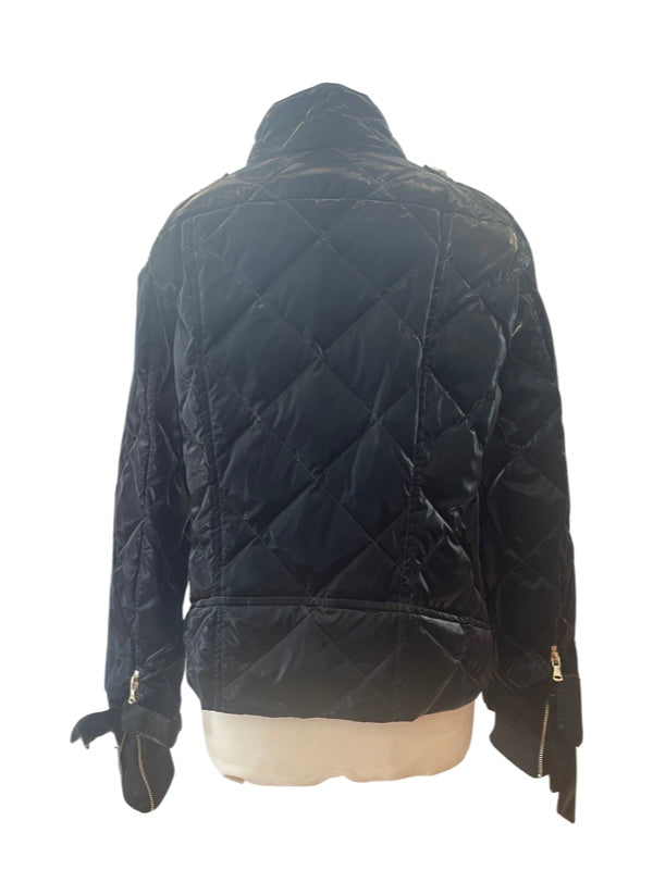 Padded jacket back, black quilted shiny fabric