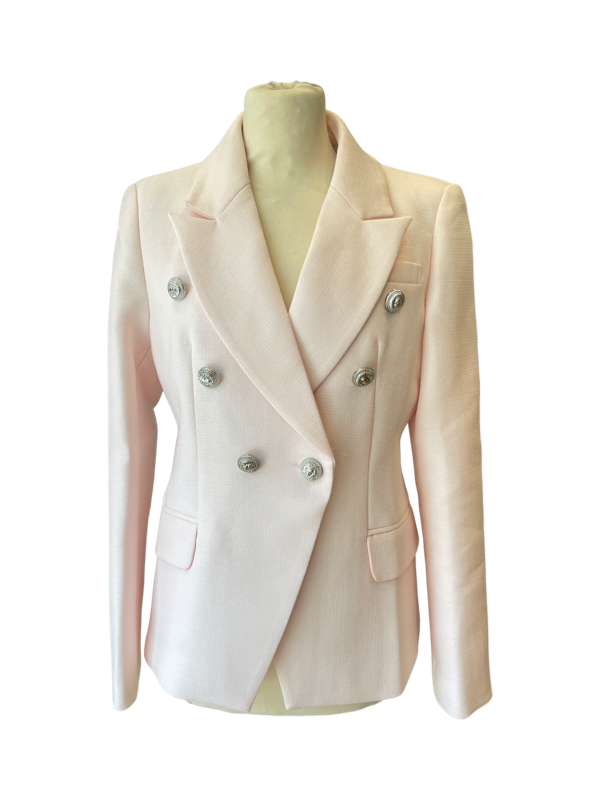 Pale pink ladies blazer double breasted with silver buttons