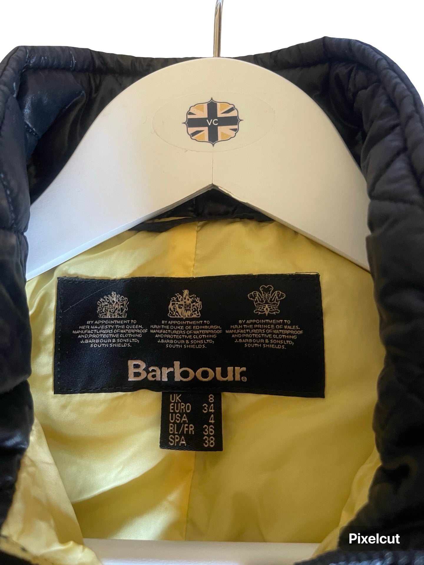 Barbour Light Padded Jacket Black With Yellow Racing Stripe