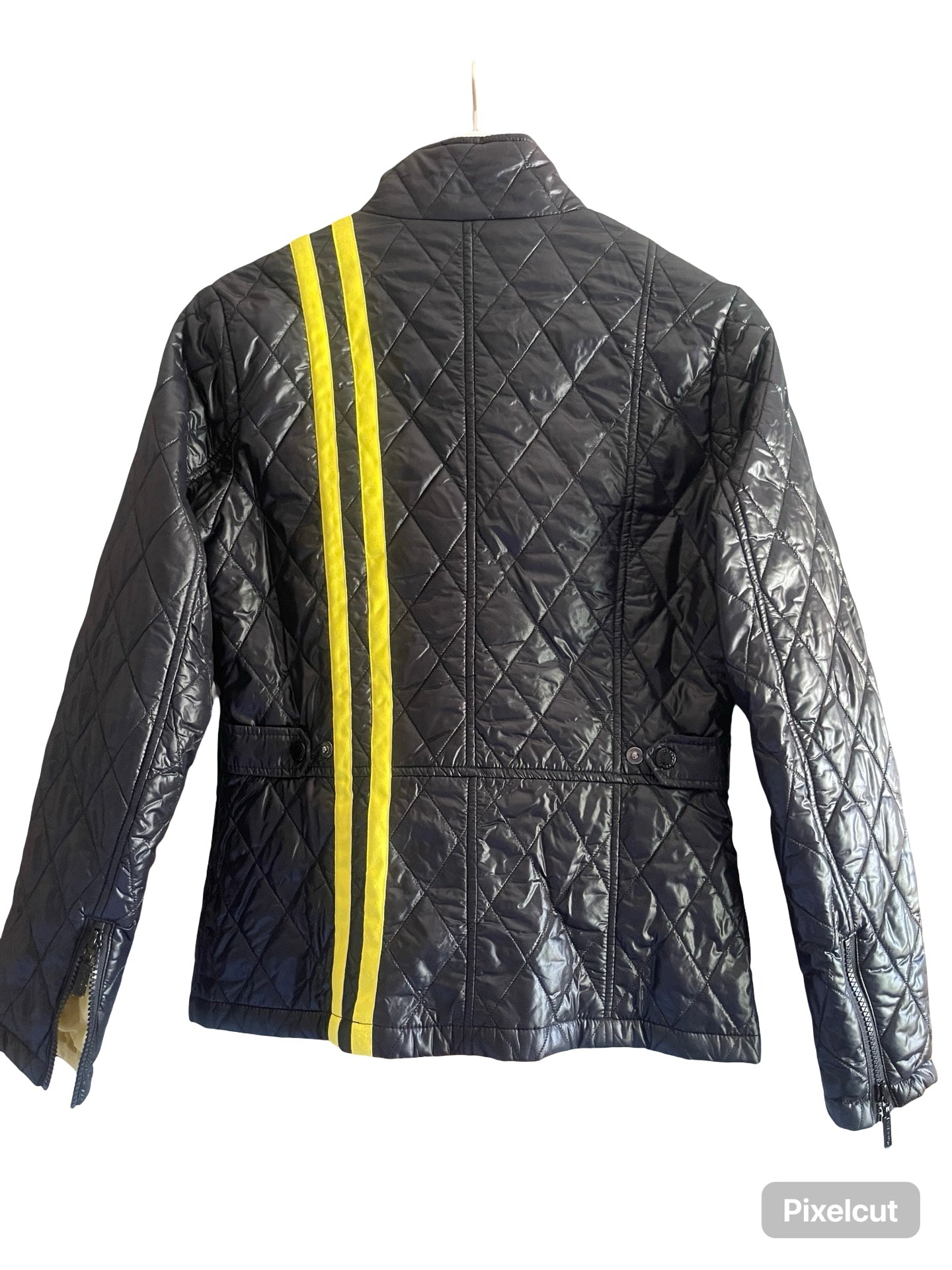 Barbour Light Padded Jacket Black With Yellow Racing Stripe