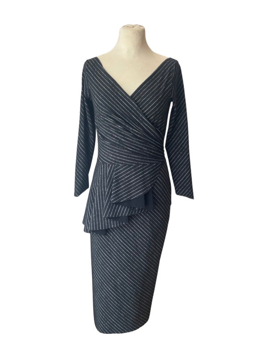 Pinstripe dress long sleeves charcoal grey below the knee