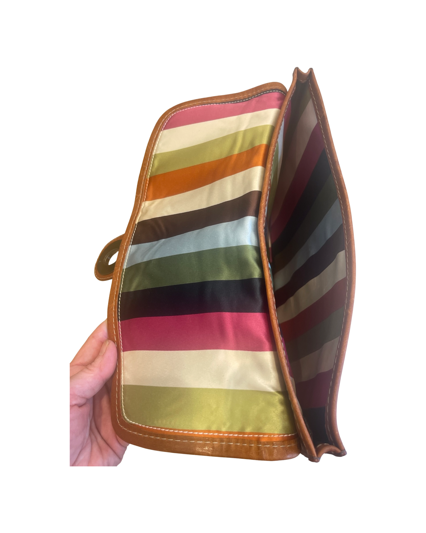 Stripe silk lining on vintage leather document case