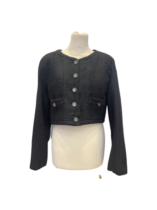 Short cropped black tweed ladies jacket