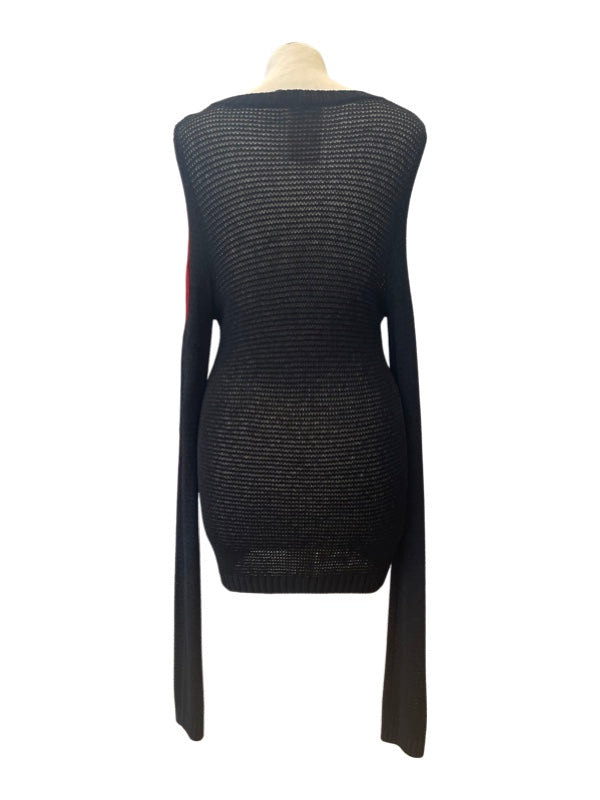 Sheer knitted jumper back black extra long sleeves 