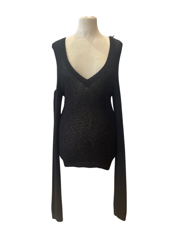 Sheer glamourous black jumper with deep V front