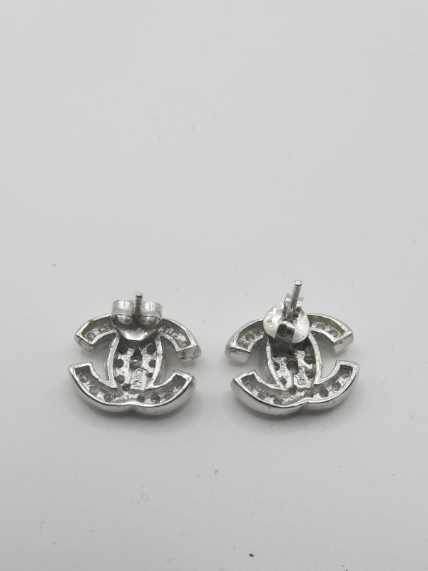 Double C Design Diamond Pave Pierced Earrings