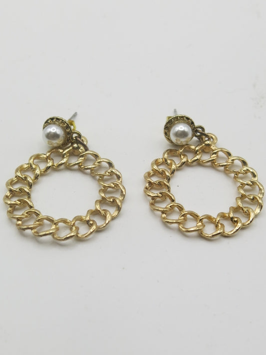 Pearl and Gold Plated Solid Chain Hoop Dangle Earrings
