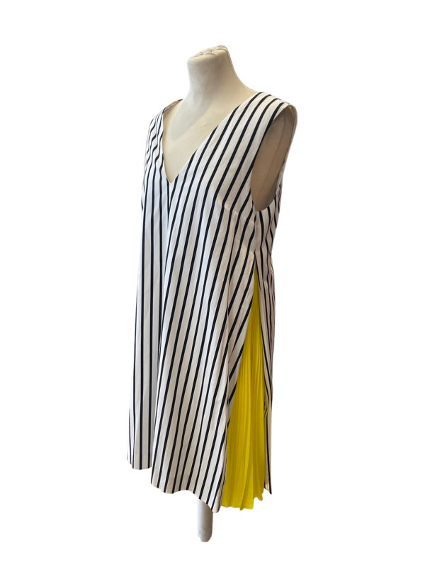 stripe sleeveless cotton poplin dress v neck above the knee 