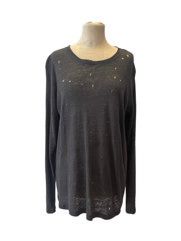 Linen slouchy jumper round neck with hole detail