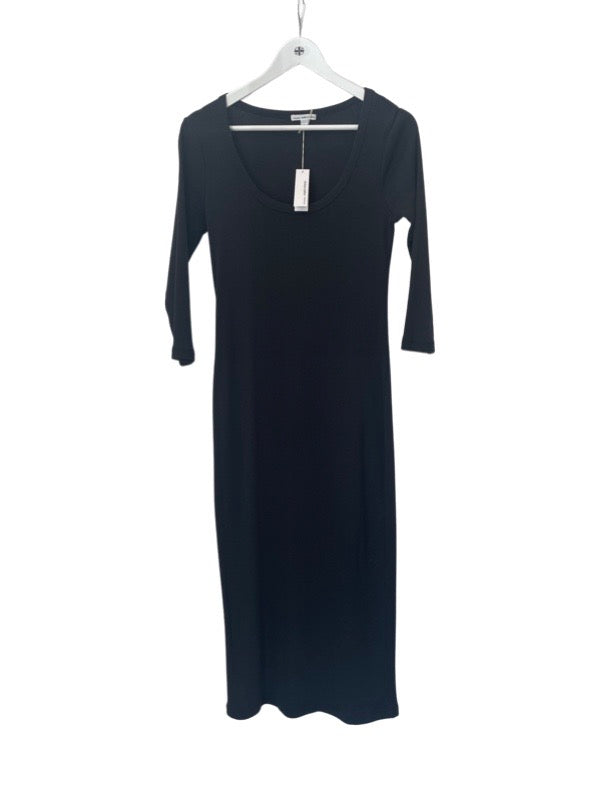 James perse black cotton ribbed dress with 3/4 sleeves