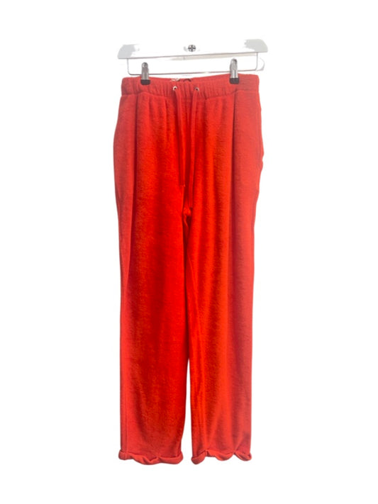 Red Towelling sweatpants with a drawstring waist