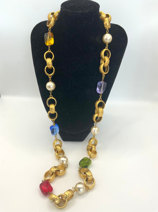 Napier Signed Multi Coloured Glass & Gold Necklace