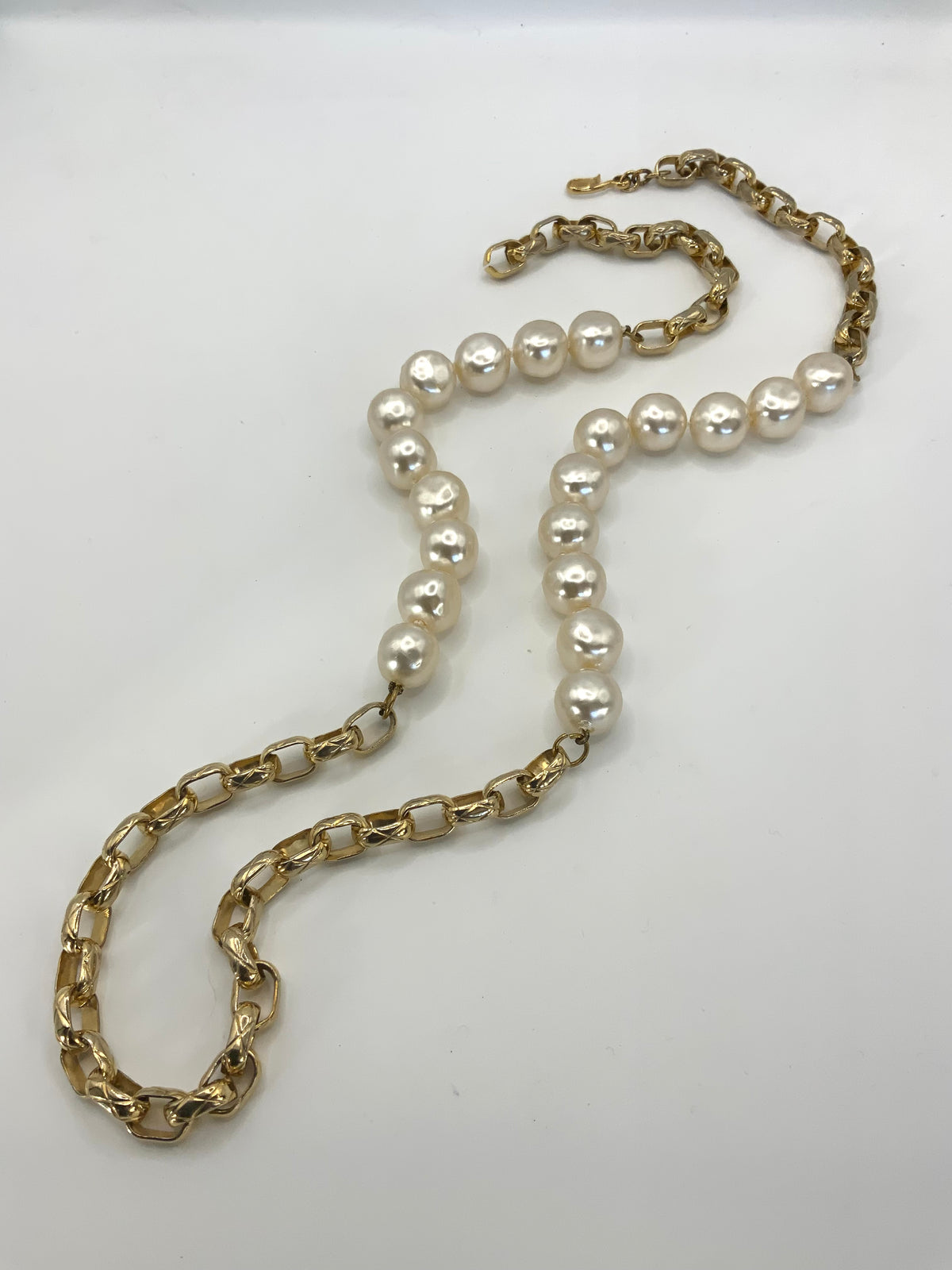 Gold And Pearl Link Chain Necklace /Belt
