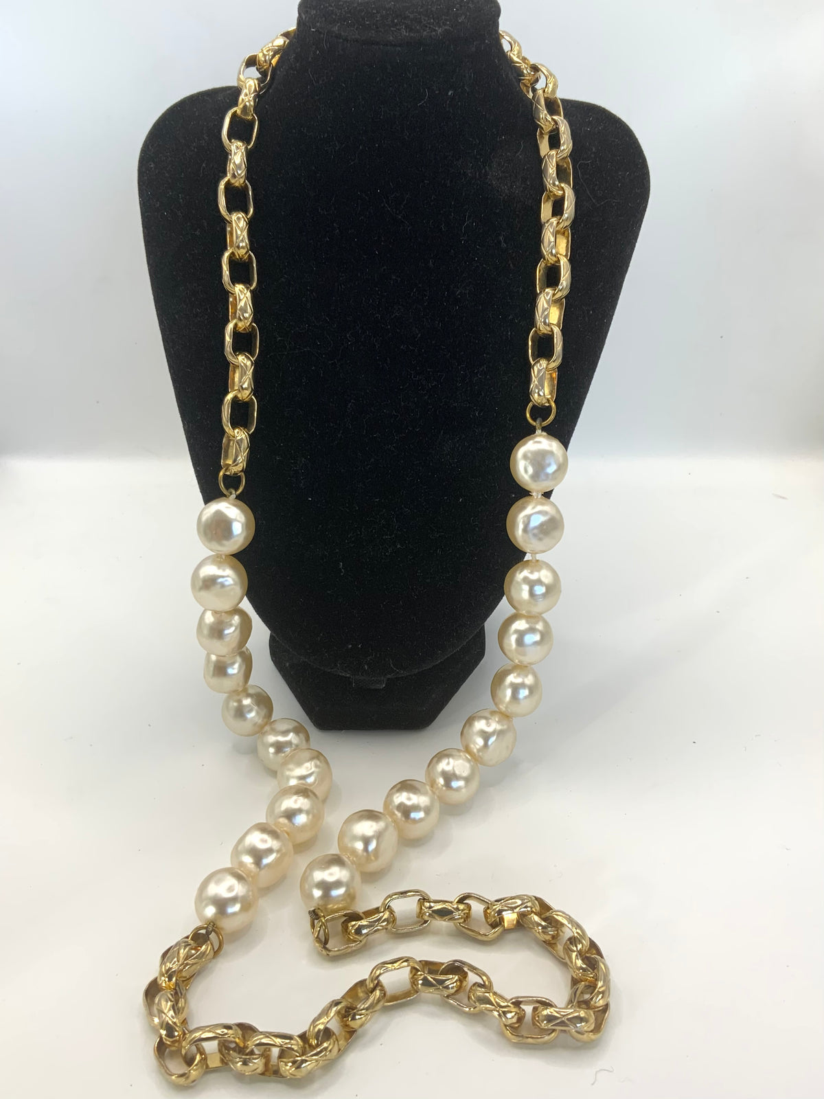 Gold And Pearl Link Chain Necklace /Belt