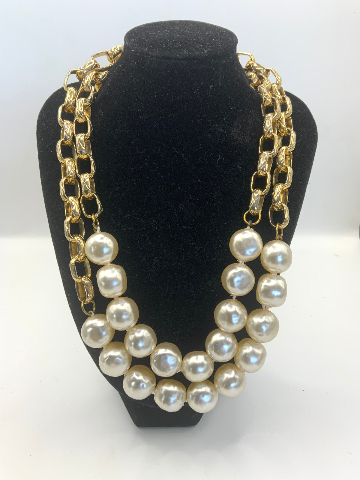 Gold And Pearl Link Chain Necklace /Belt