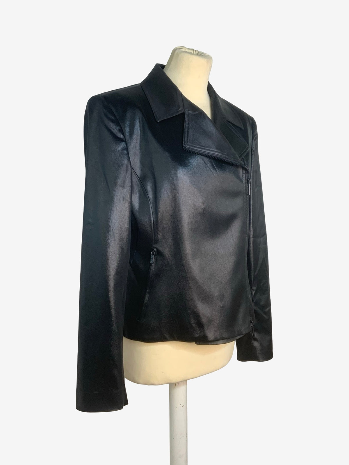 GF Ferre Black Satin Sheen Biker Jacket