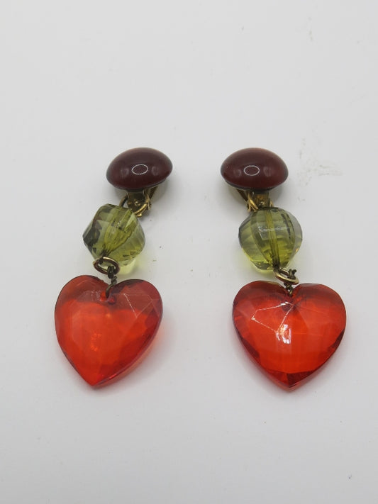 Love Heart Dangle Drop Clip On Earrings